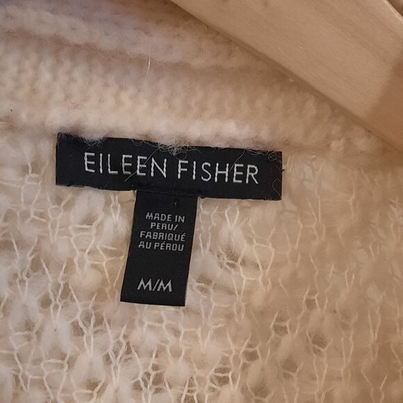 Eileen Fisher Cardigan Sweater Medium Ivory Baby Alpaca Chunky Knit Longline - Picture 4 of 9